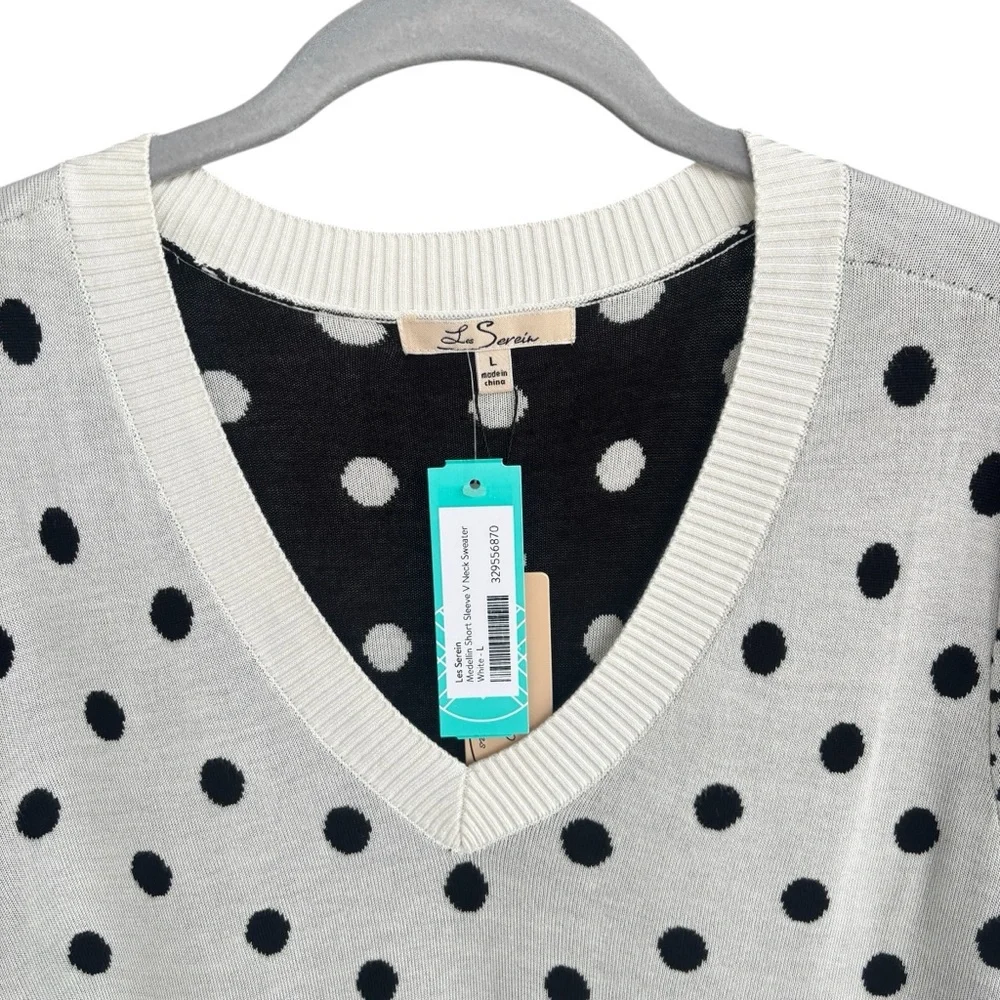 Les Serein Medellin V-neck Polka Dot Sweater Black and White